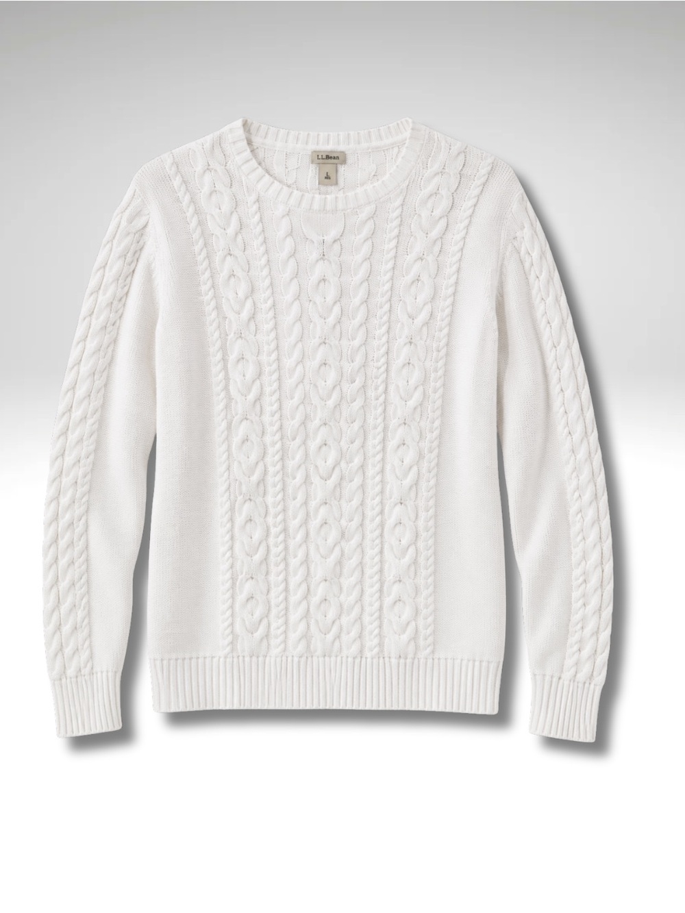VTG L.L. Bean White Cotton Cable Knit Fisherman Sweater Women’s L